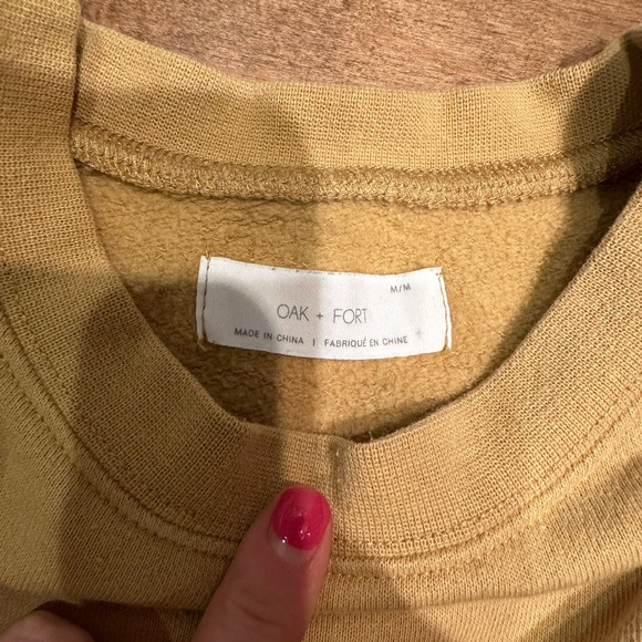 Oak & Fort Cropped Mustard Yellow Crewneck with Enlarged Sleeves Size Small - Picture 3 of 4